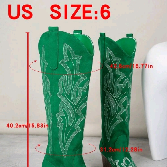 NEW WOMENS SLIP-ON WEDGE HEEL EMBROIDERY PATTERN COWGIRL BOOTS 👢 - Picture 8 of 8